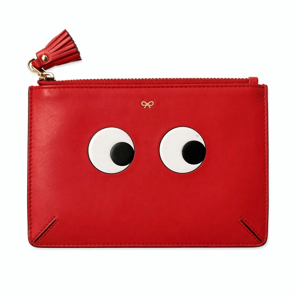 Anya Hindmarch Eyes Loose Pocket Red Leather Flat Pouch Clutch Bag